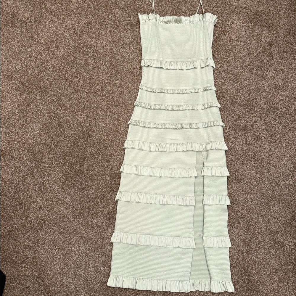 V. Chapman sage Ruffle Midi Dress